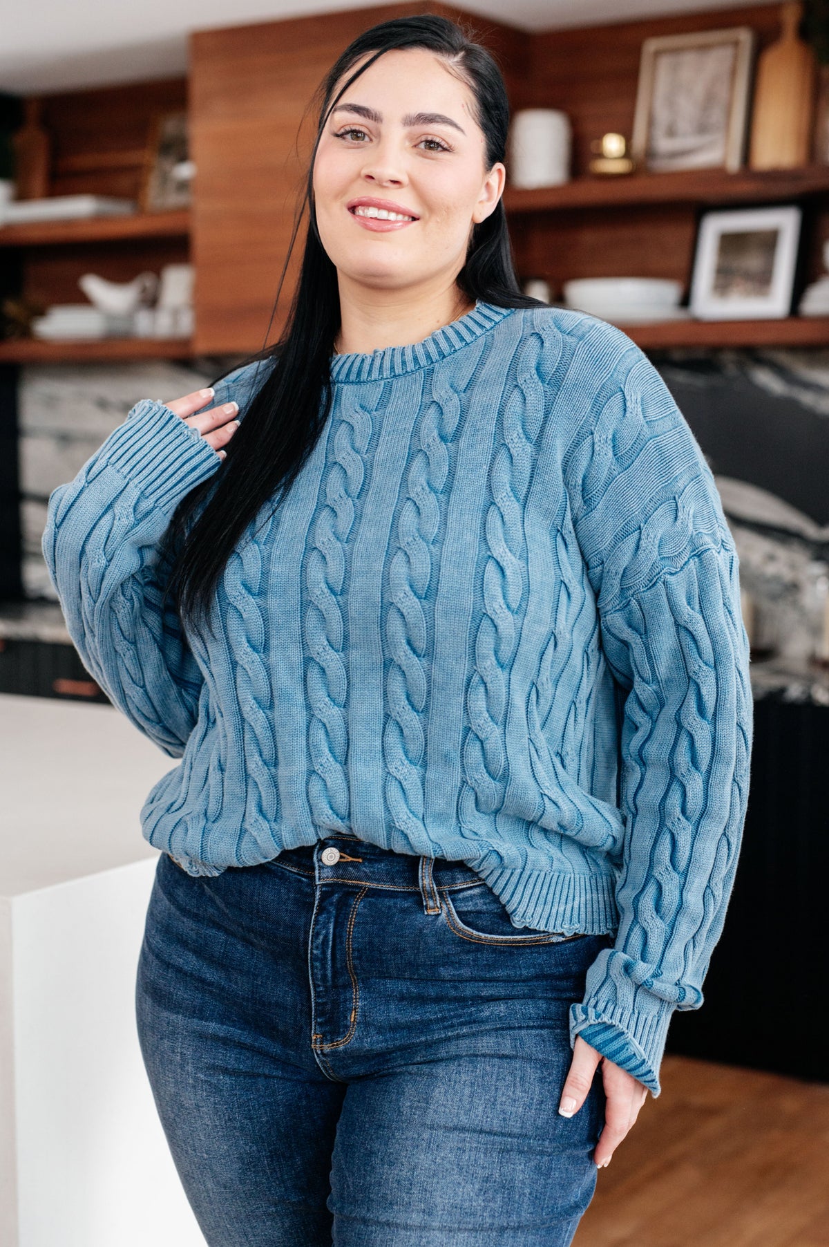 7th Ray In the Right Direction Cable Knit Sweater Sweaters