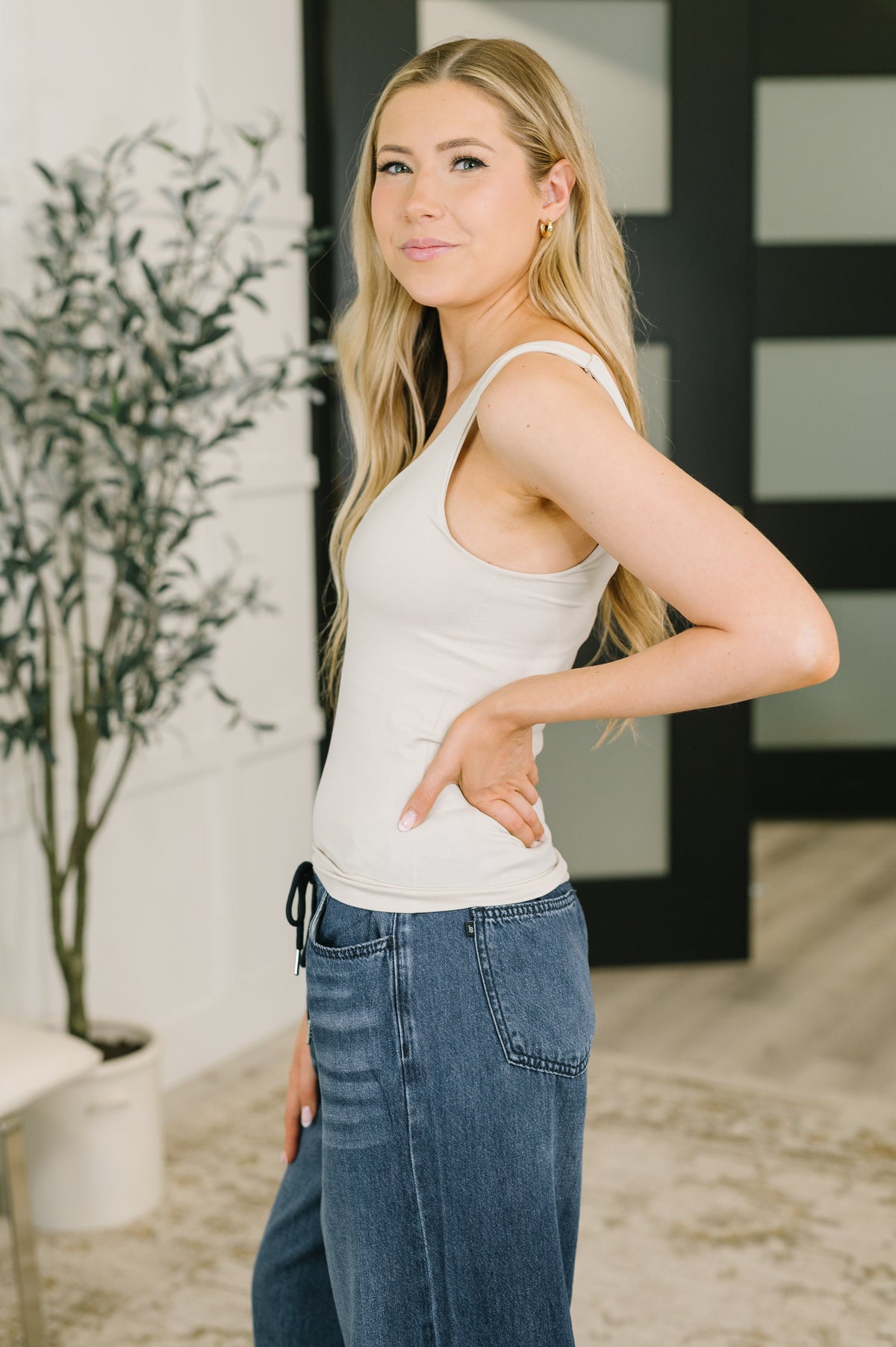Zenana It's the Simple Things Scoop Neck Tank in Sand Beige Tops