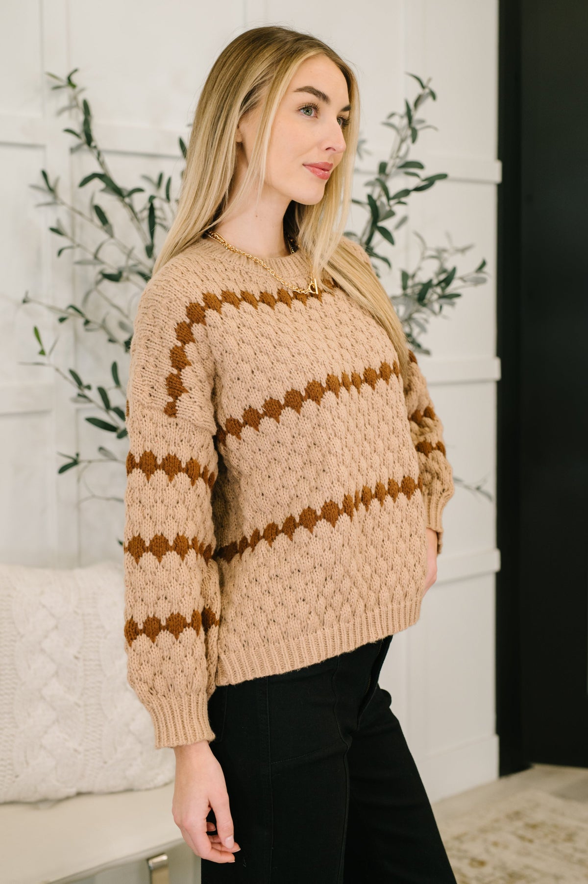 Haptics Ivy Lane Textured Sweater in Taupe Womens
