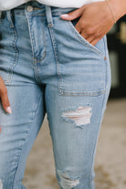 Judy Blue Aiden High Rise Patch Pocket Distressed Boyfriend Jeans Denim