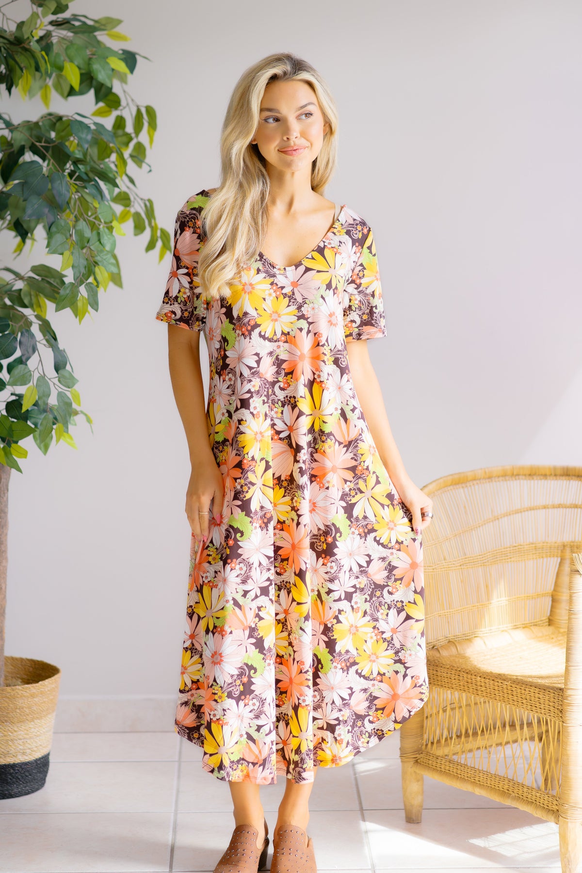 Emerald Petals in the Breeze Midi Dress Dresses
