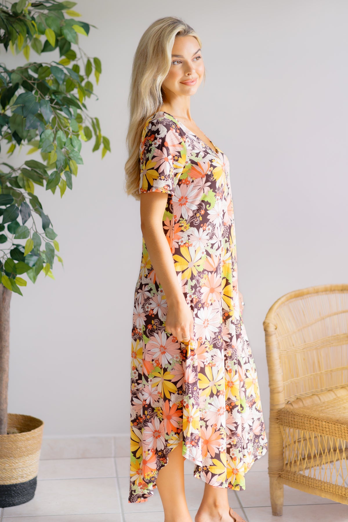 Emerald Petals in the Breeze Midi Dress Dresses