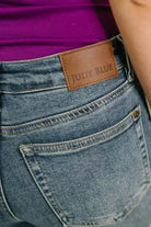 Jackie Mid Rise Flare Jean with Front Flap Pockets Womens