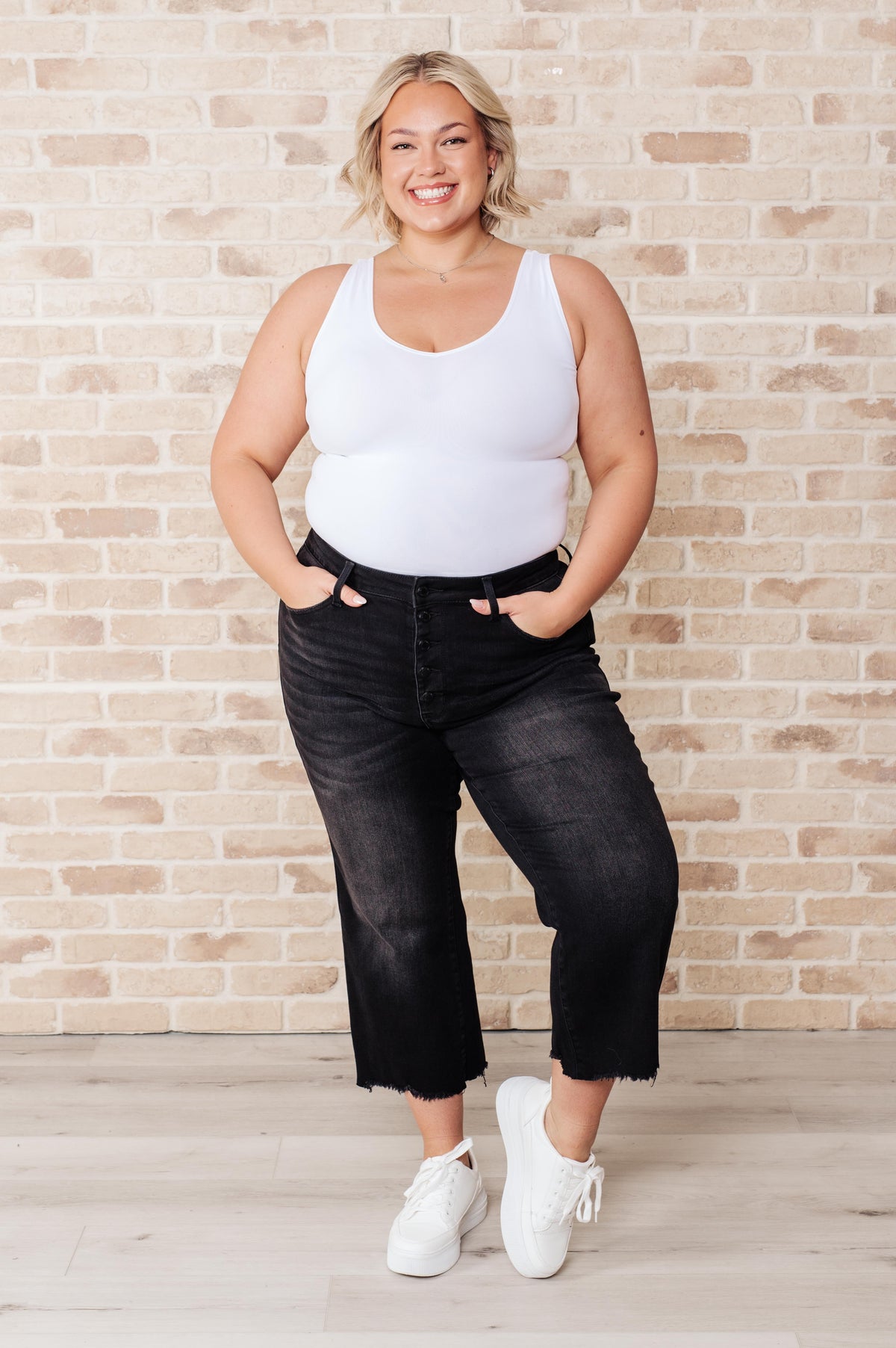 Judy Blue Ryan High Rise Button Fly Wide Leg Crop Jeans Jeans