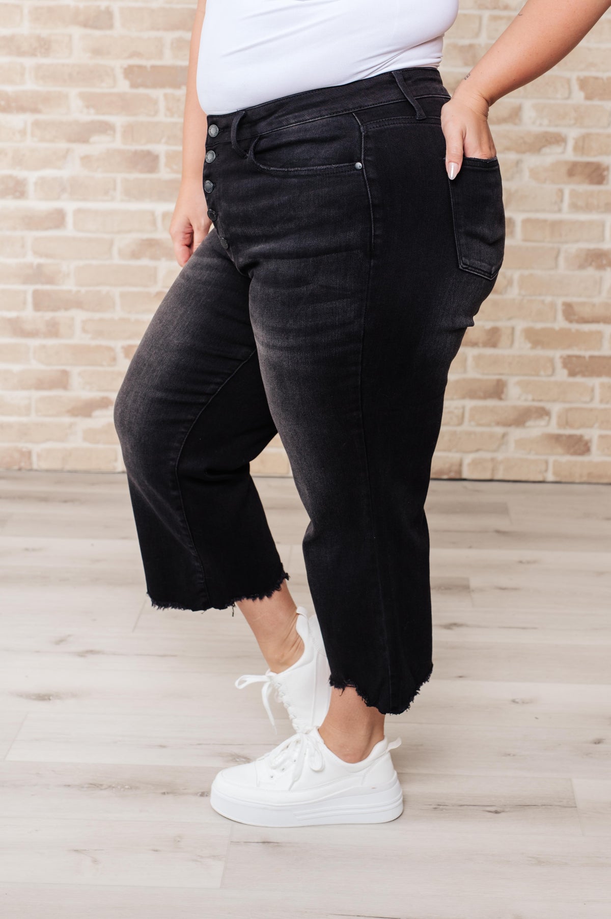 Judy Blue Ryan High Rise Button Fly Wide Leg Crop Jeans Jeans