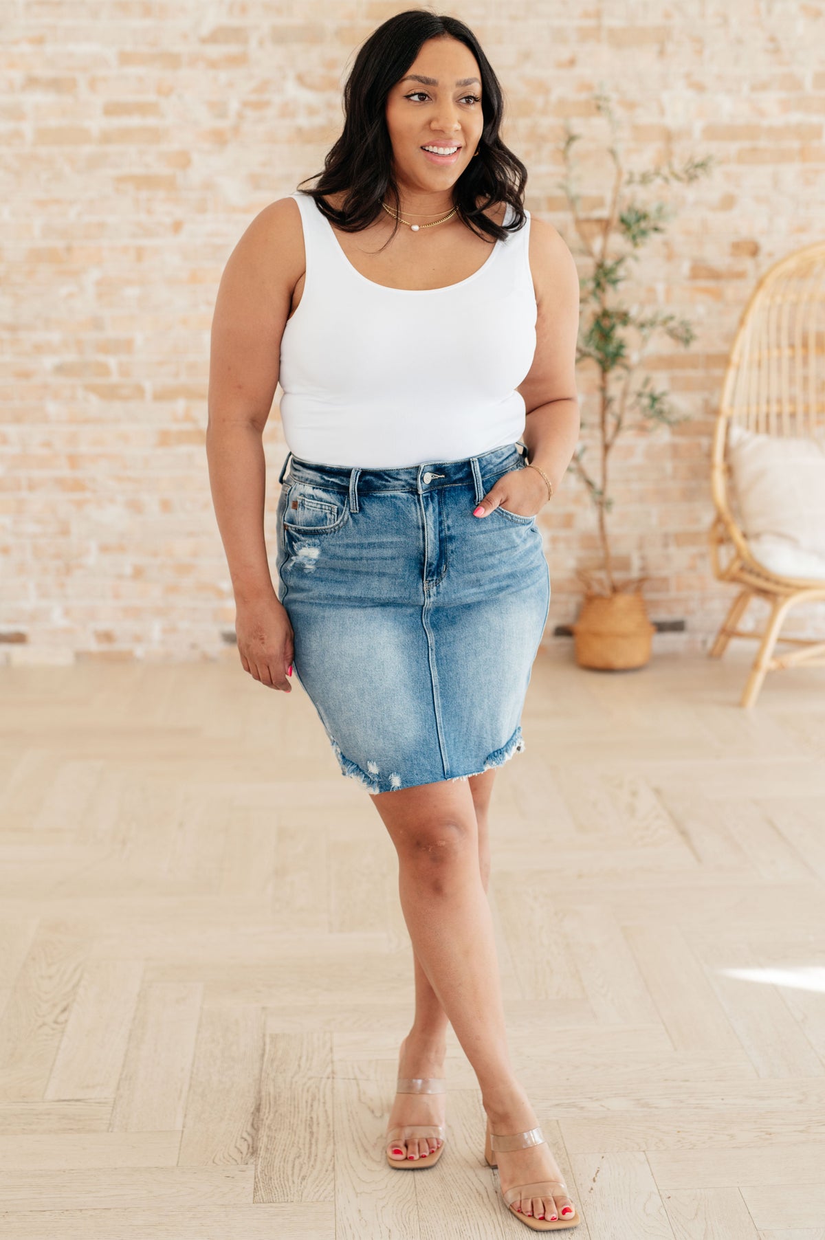 Judy Blue Carol High Rise Rigid Magic Denim Skirt Denim