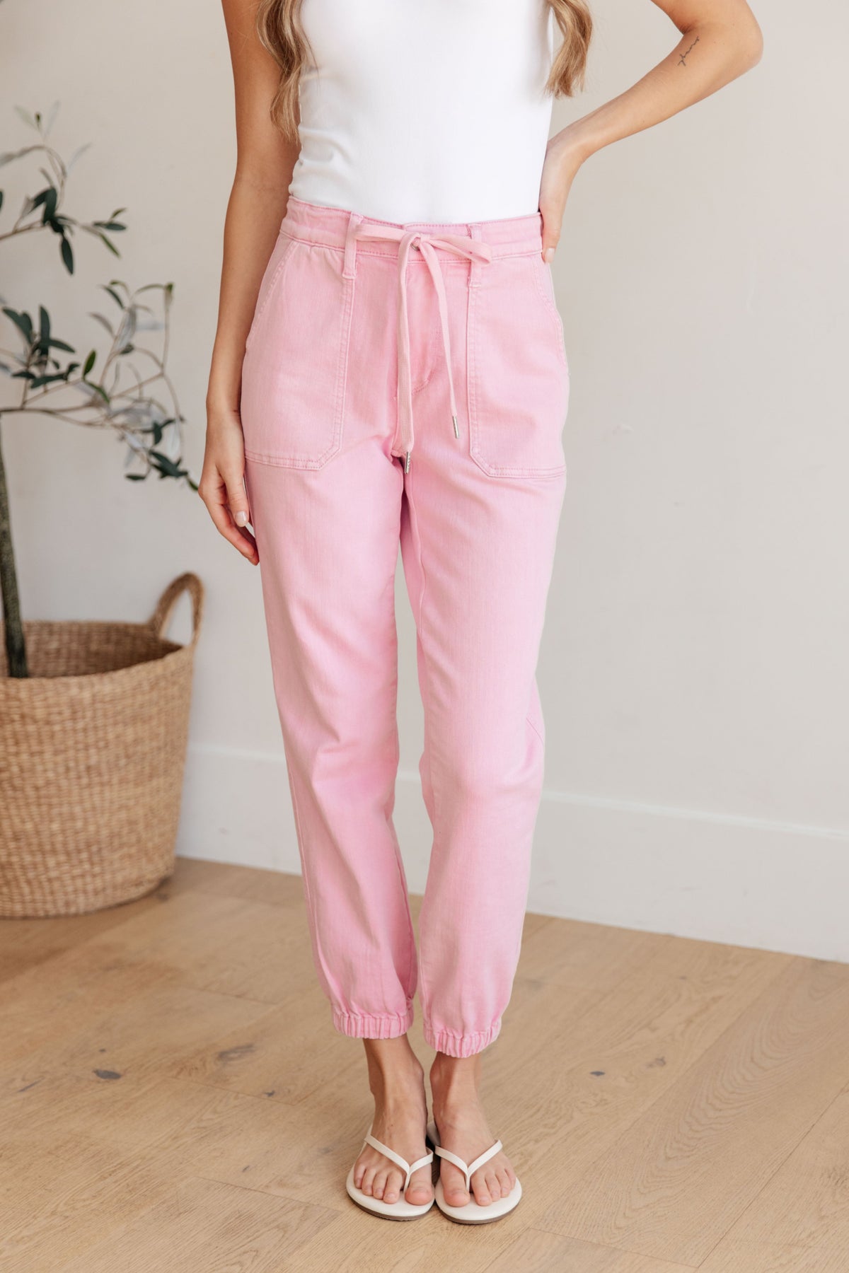 Judy Blue Regina High Rise Garment Dyed Denim Jogger in Pink Jeans