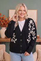 Kori Off the Vine Black Floral Embroidered Cardigan 3X Cardigans