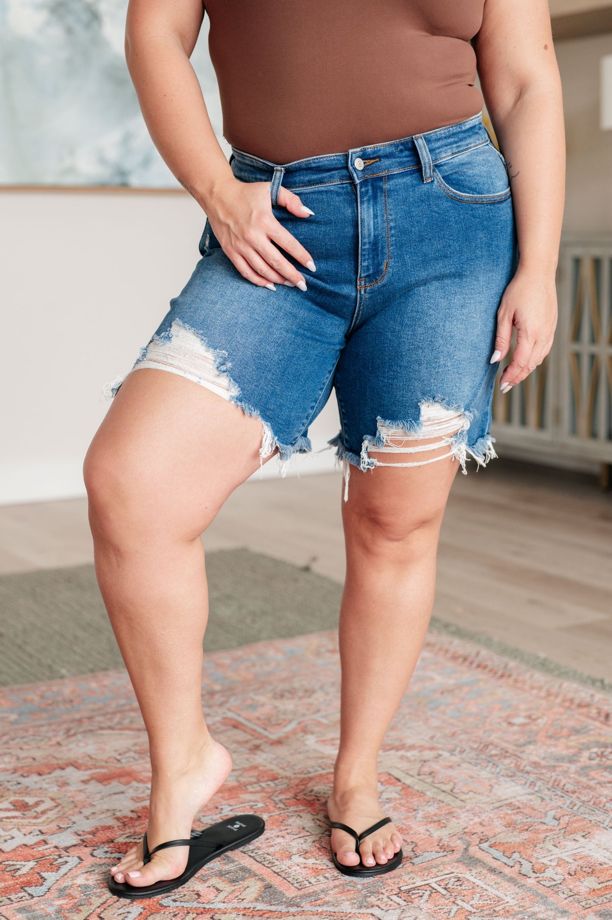 Judy Blue Kelsey Mid Rise Distressed Cutoff Shorts Denim