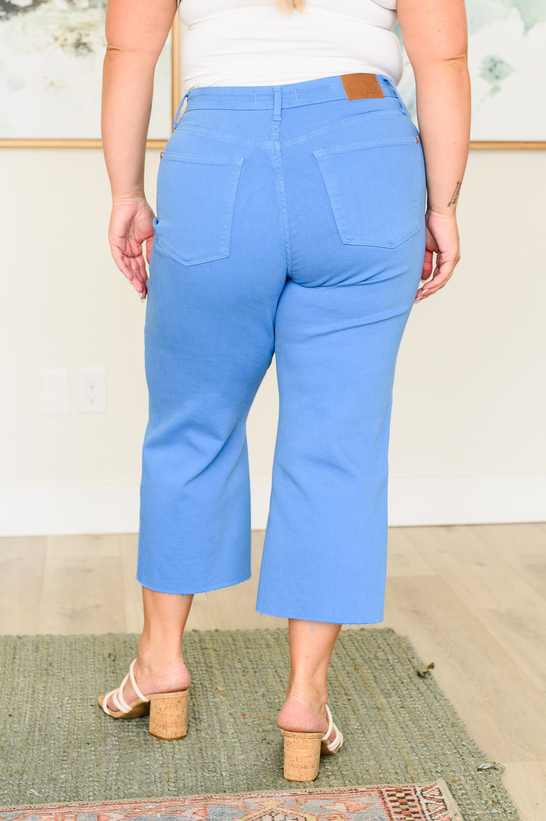 Judy Blue Lisa High Rise Control Top Wide Leg Crop Jeans in Sky Blue Denim