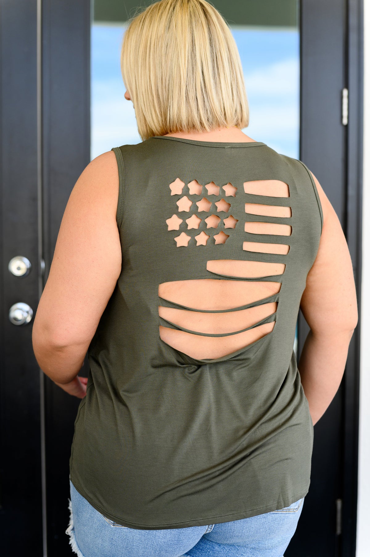 1 Click Land of the Free Tank in Olive Tops
