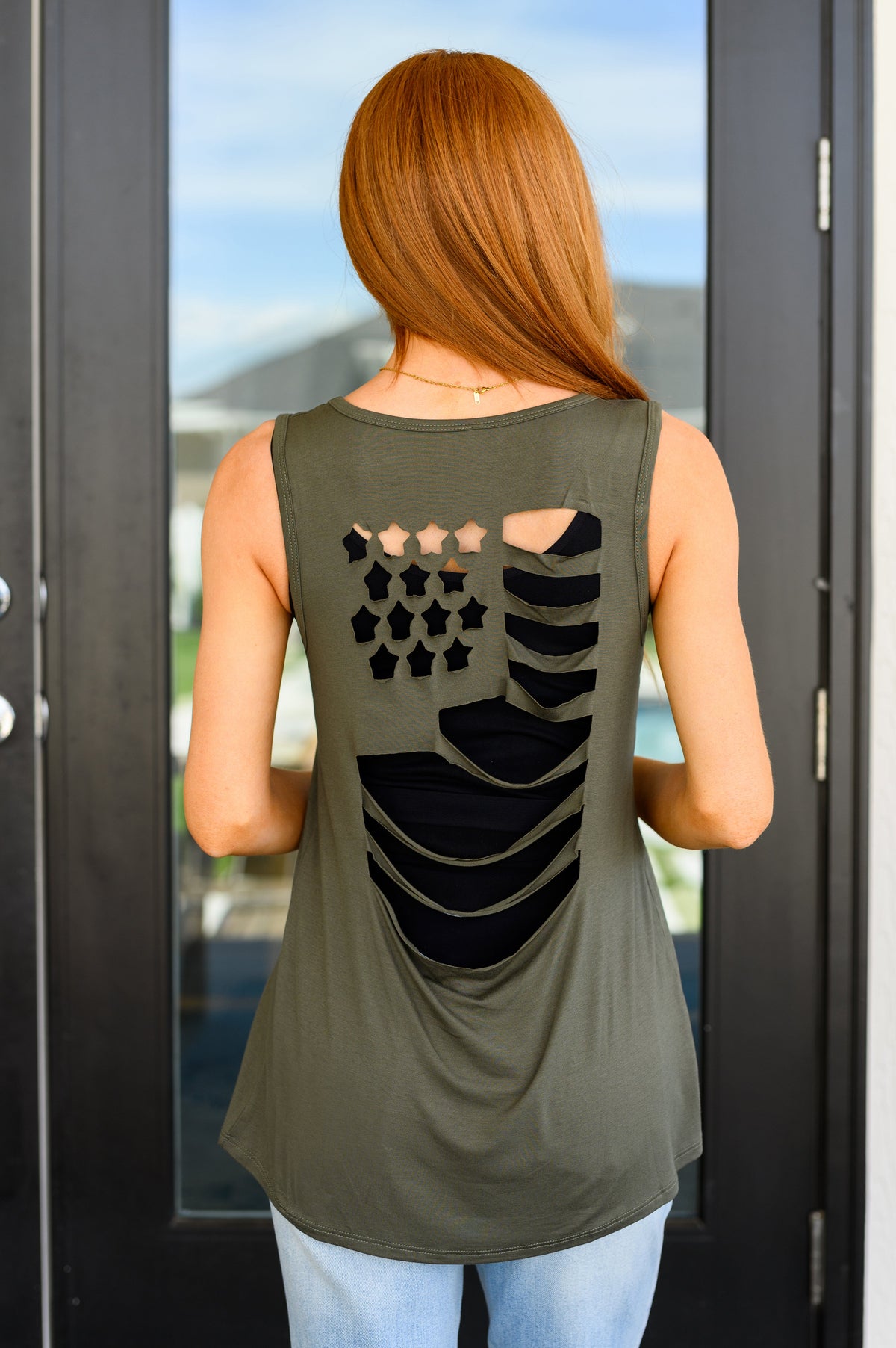 1 Click Land of the Free Tank in Olive Tops