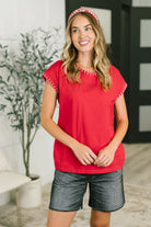 Zenana Little Details Trim Detail Top in Ruby Large Tops