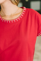 Zenana Little Details Trim Detail Top in Ruby Tops