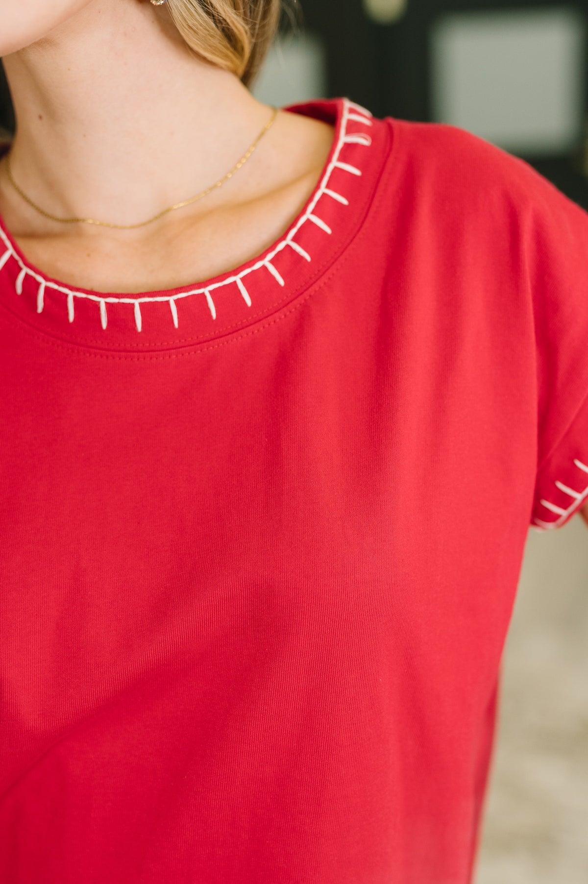 Zenana Little Details Trim Detail Top in Ruby Tops