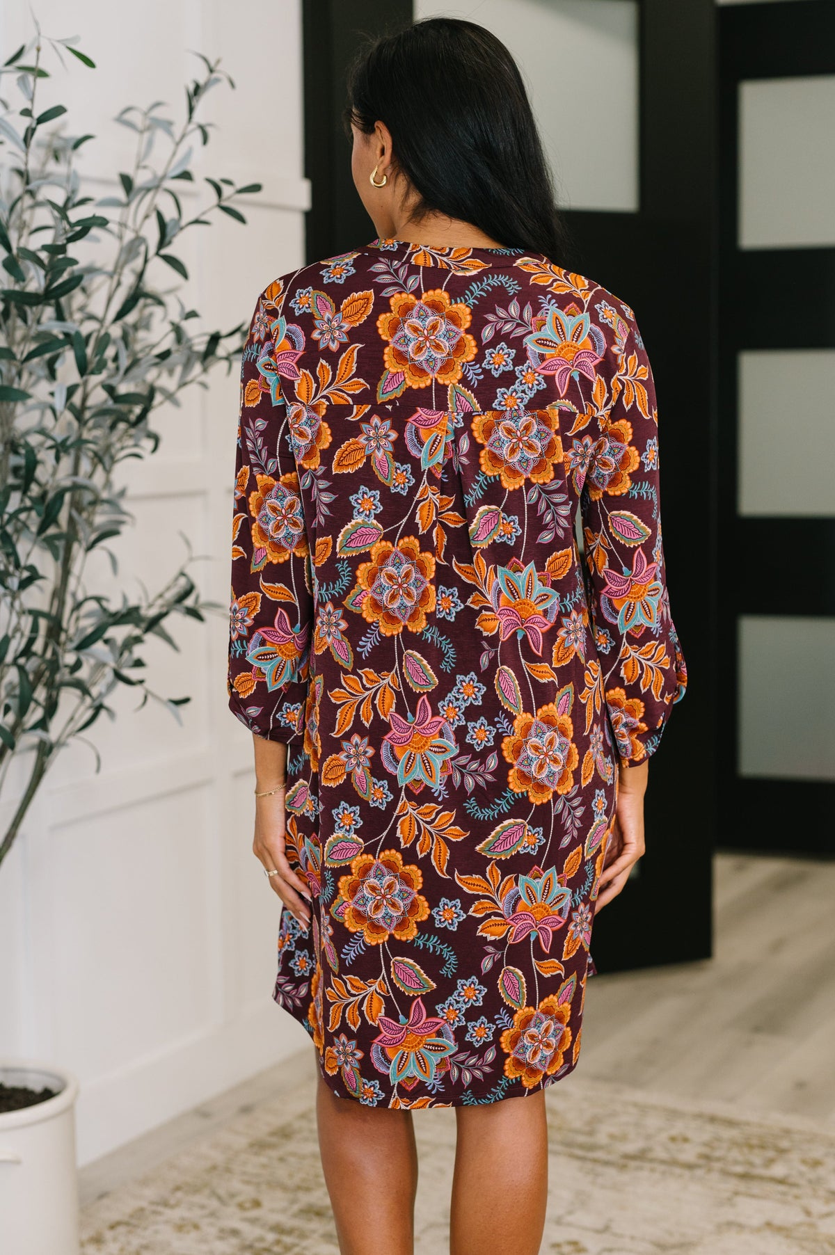 Dear Scarlett Lizzy Long Sleeve Dress in Chocolate Floral Dresses