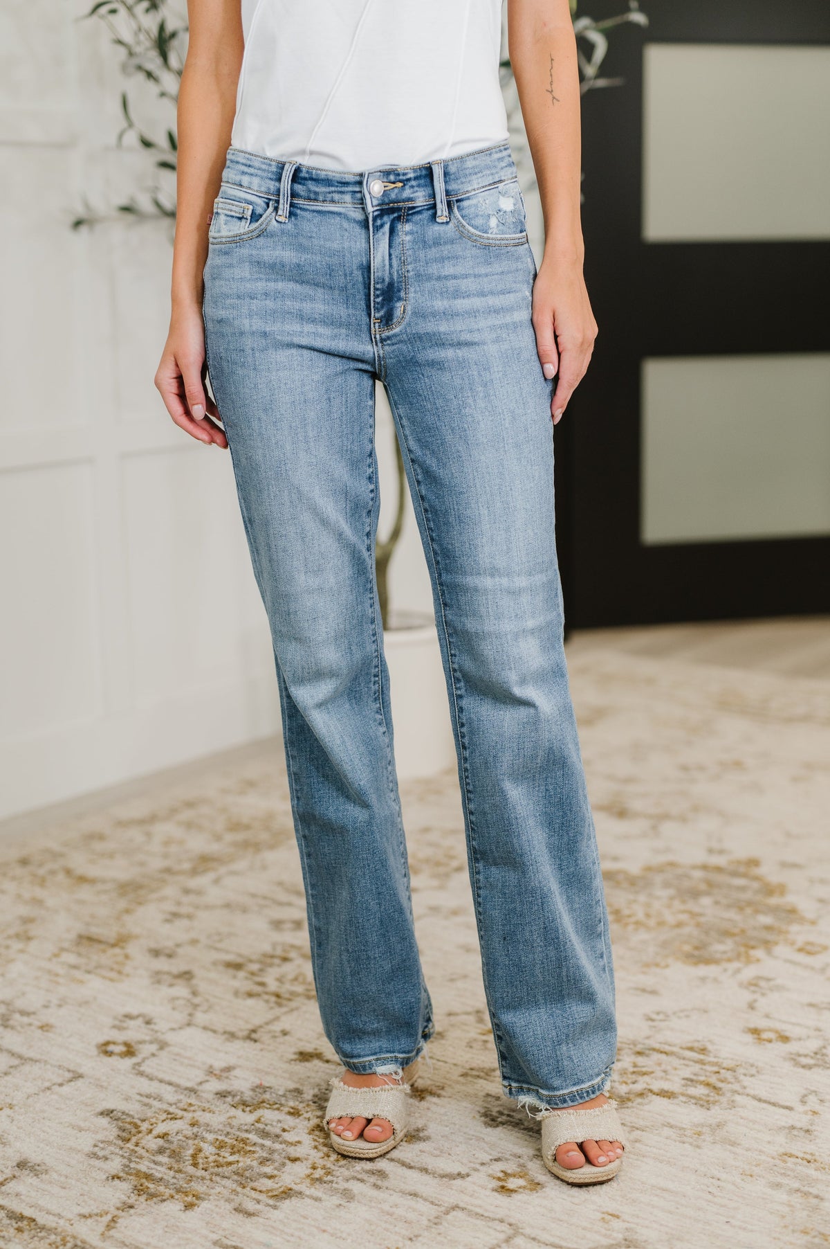 Lorena Mid Rise Vintage Wash Bootcut Jeans Womens