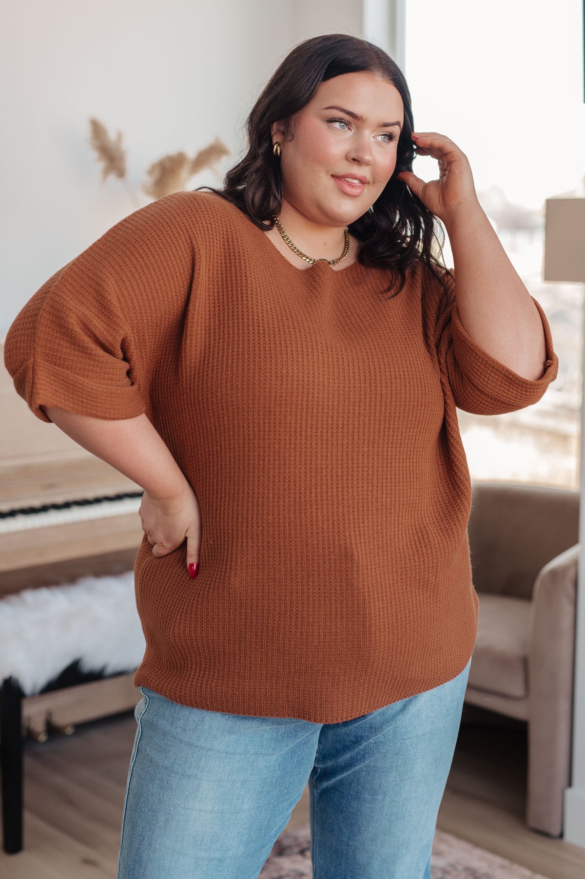 Andree by Unit Lotta Love Knitted Sweater Top in Rust Tops