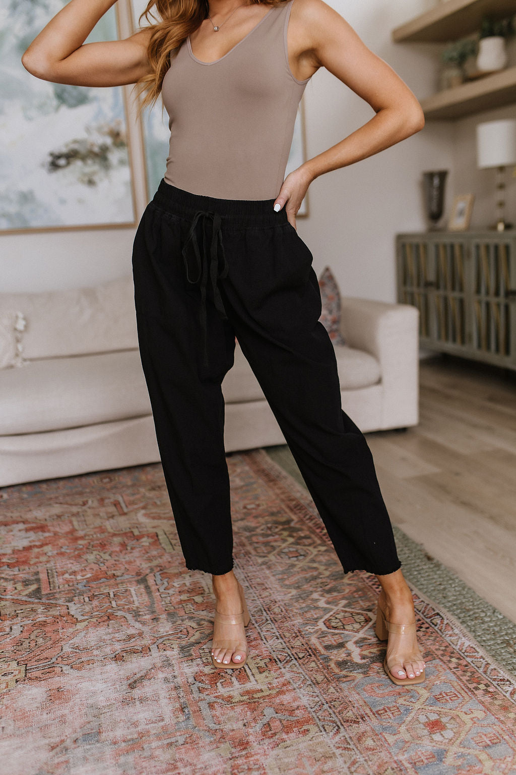 Cotton Bleu Love Me Dearly High Waisted Pants in Black Bottoms