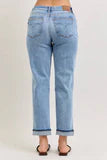 Judy Blue Elaine Mid Rise Boyfriend with Distress & Cuff Womens
