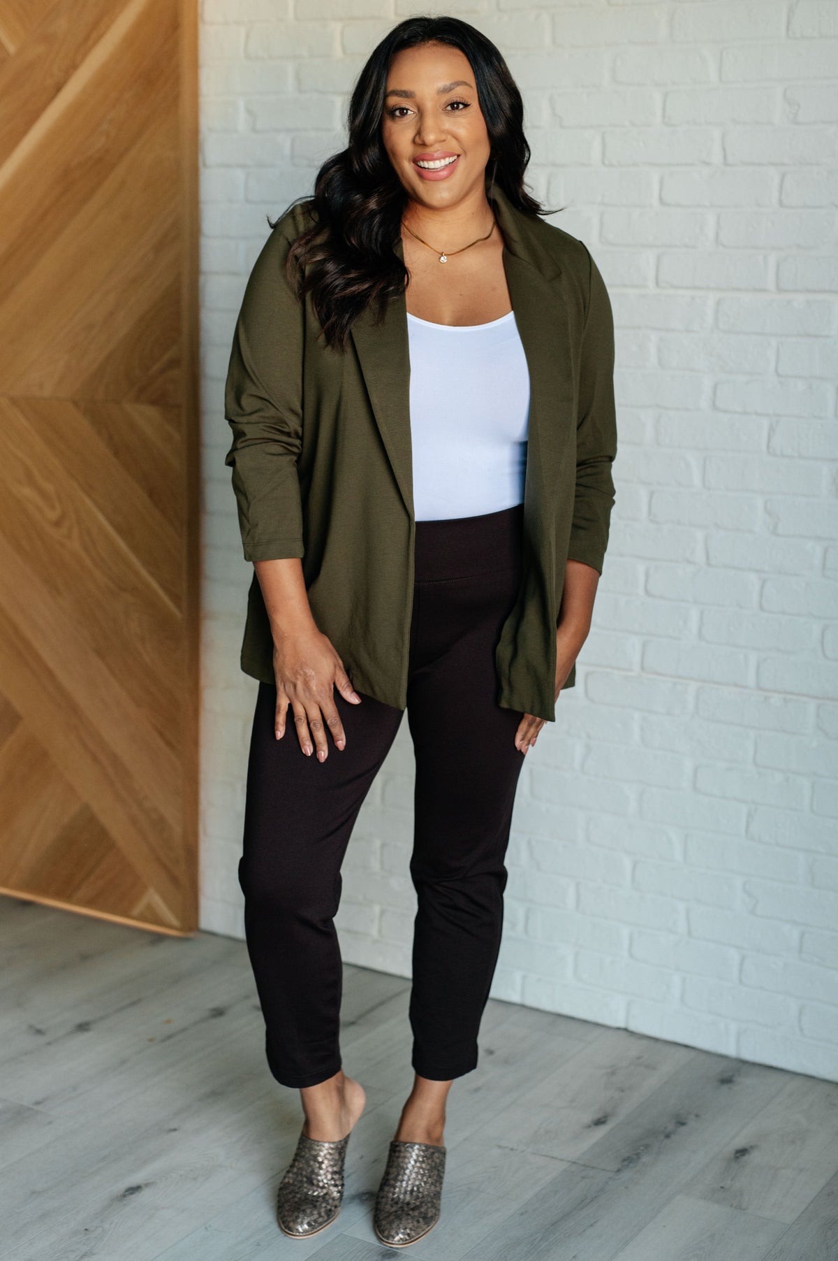 Dear Scarlett Magic 3/4 Blazer in Olive Coats & Jackets