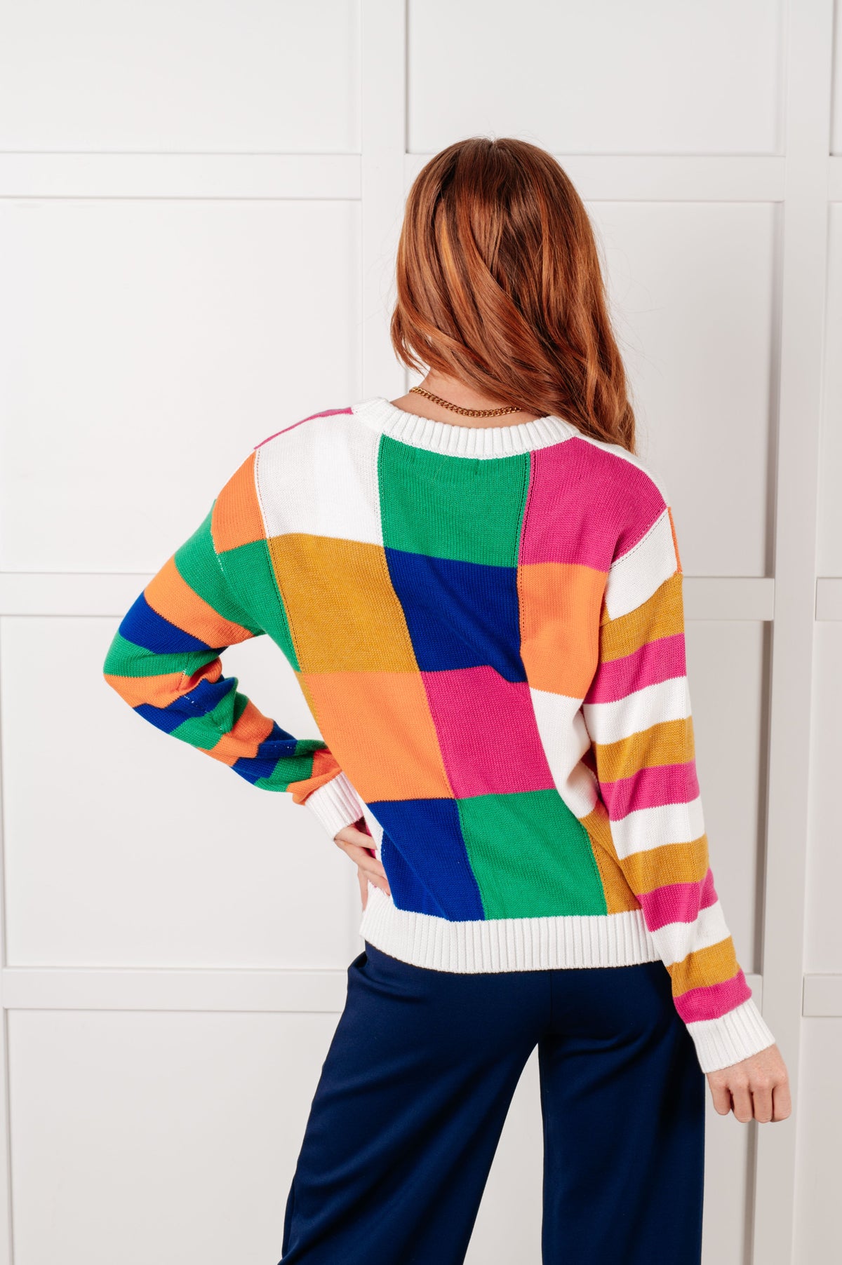 One Eleven North Manifesting Moment Checkered Color Block Sweater Sweaters