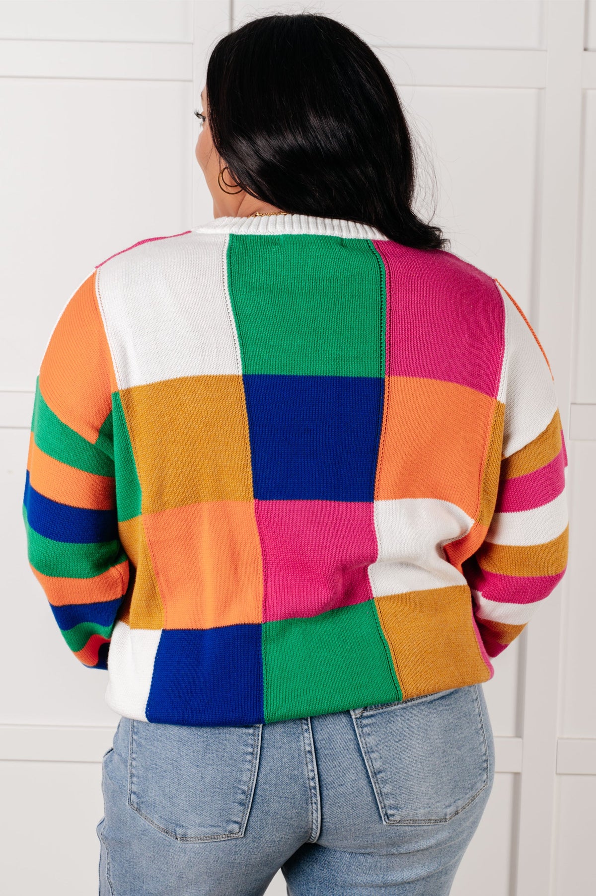 One Eleven North Manifesting Moment Checkered Color Block Sweater Sweaters