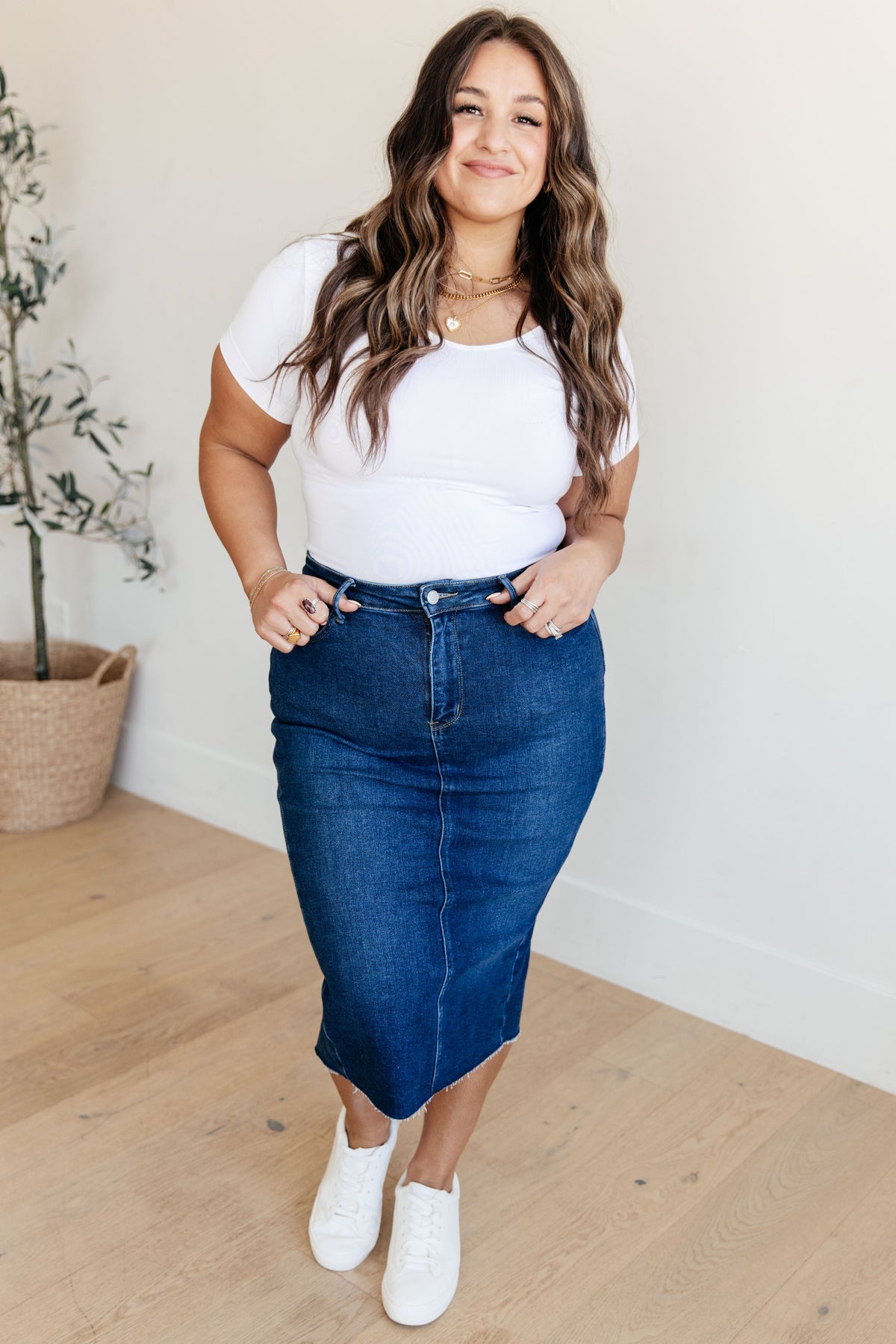 Judy Blue Marcy High Rise Denim Midi Skirt Womens