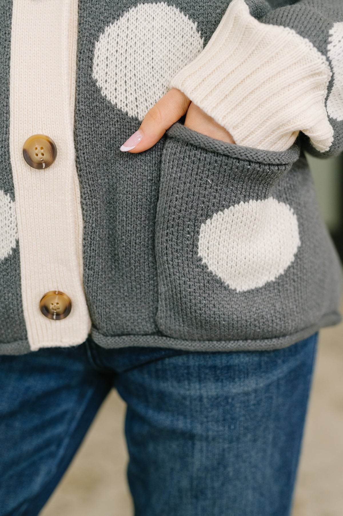 Haptics Polka Dot More Myself Button Down Jacquard Cardigan Womens