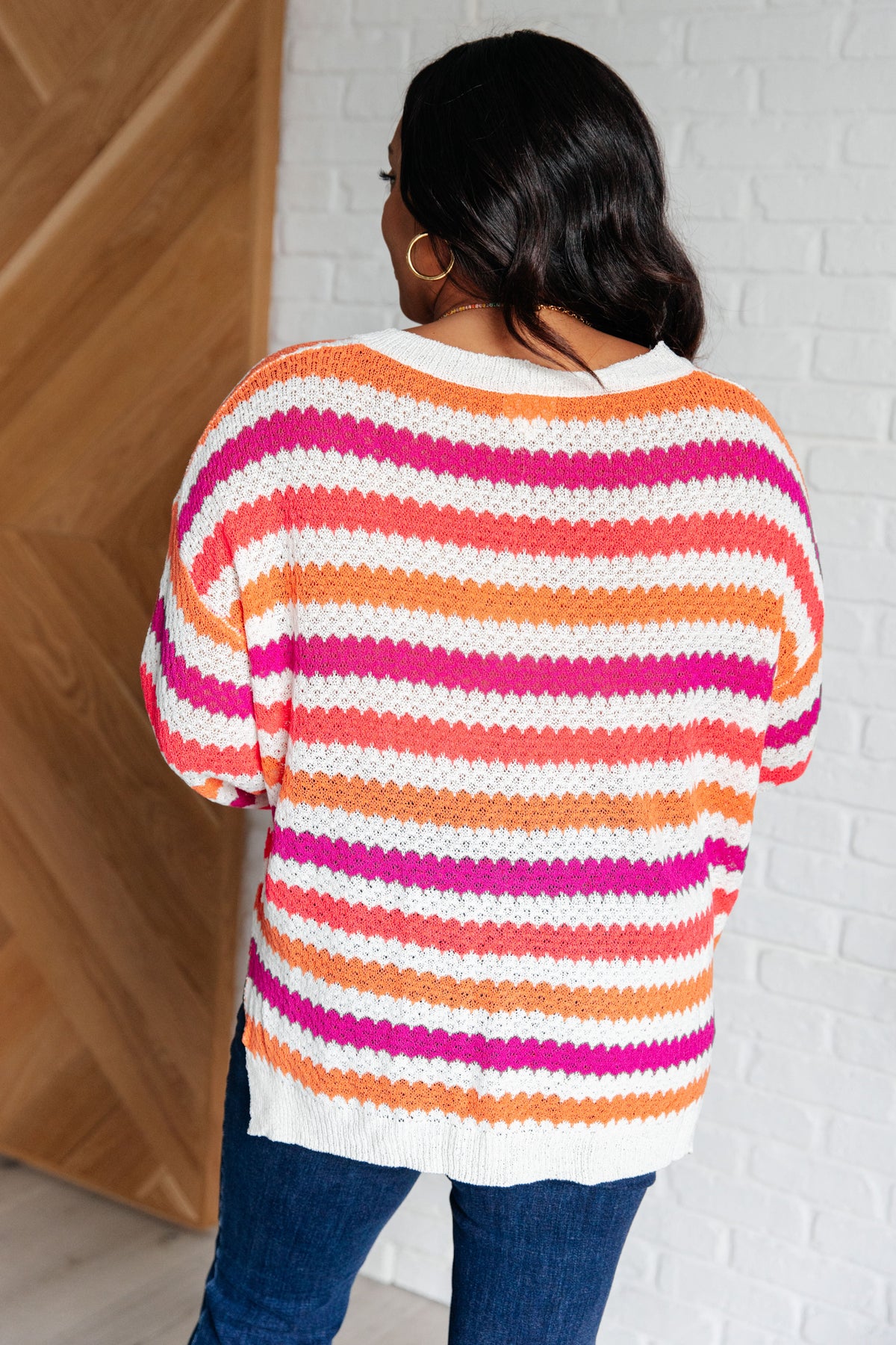Bibi Never Gonna Give You Up Stripe Drop Shoulder Sweater Tops