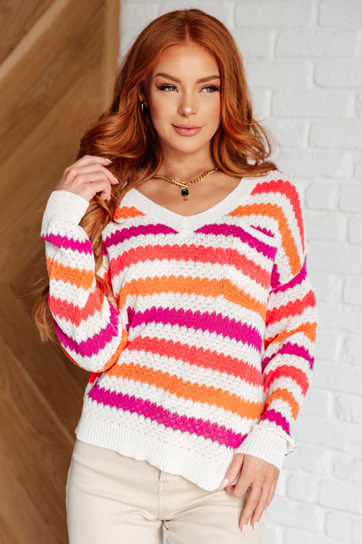 Bibi Never Gonna Give You Up Stripe Drop Shoulder Sweater Tops