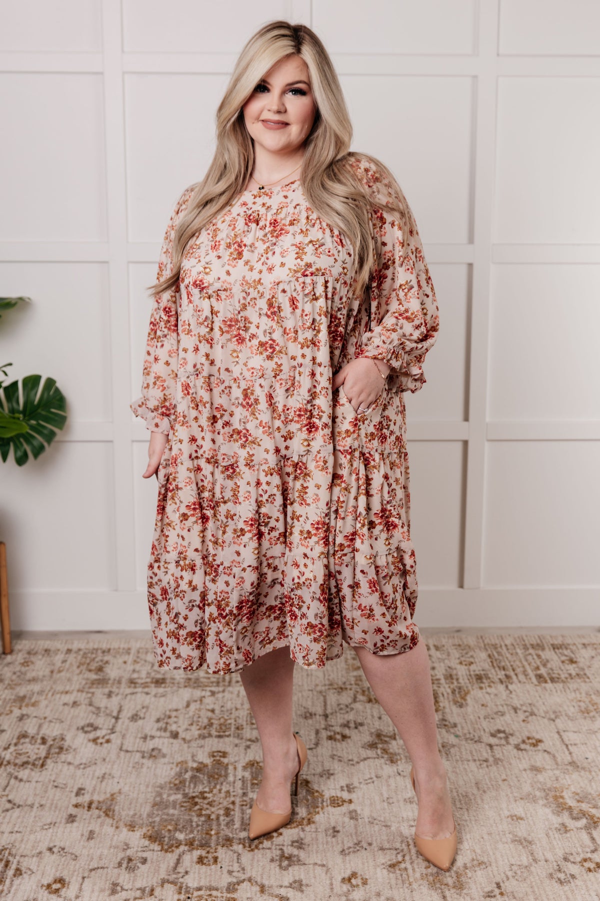 Polagram Next to You Balloon Sleeve Floral Dress Dresses