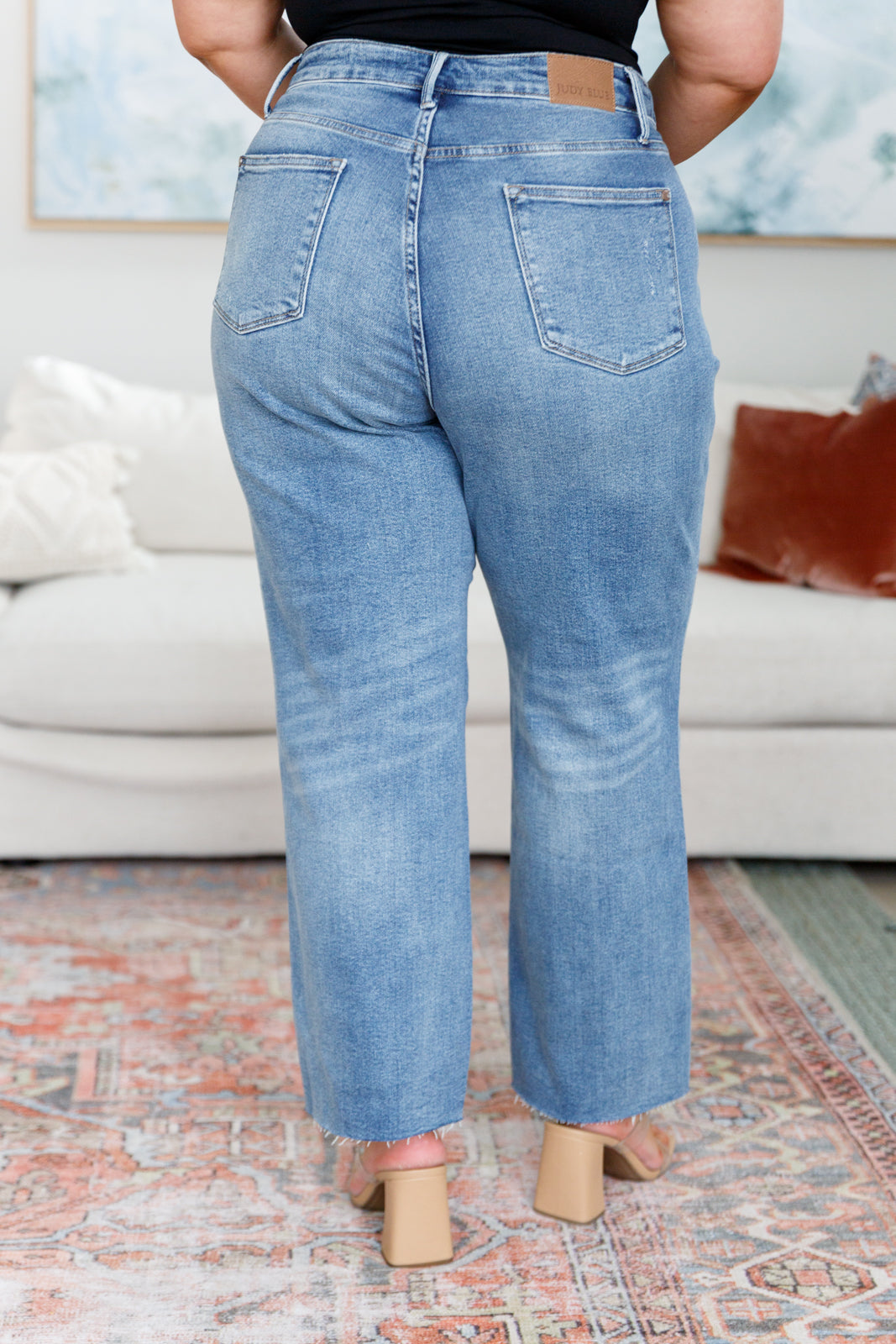 Judy Blue Nora High Rise Rigid Magic Destroy Slim Straight Jeans Womens