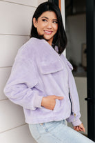 Bibi Not to Mention Faux Fur Zip Up Bomber Jacket in Lavender Layers