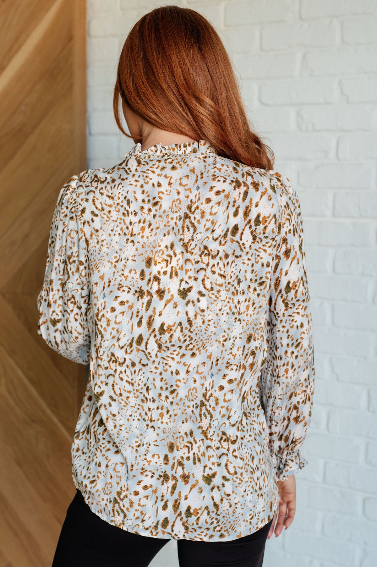 Jodifl Office Safari Keyhole Tie Detail Animal Print Blouse Blouses