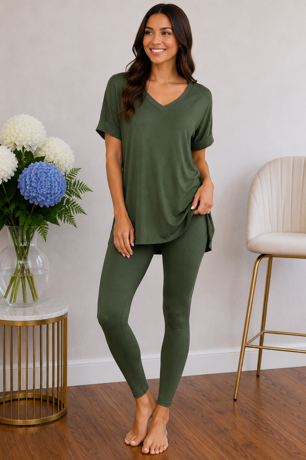 Zenana Olive You Always Lounge Set 3X Pants