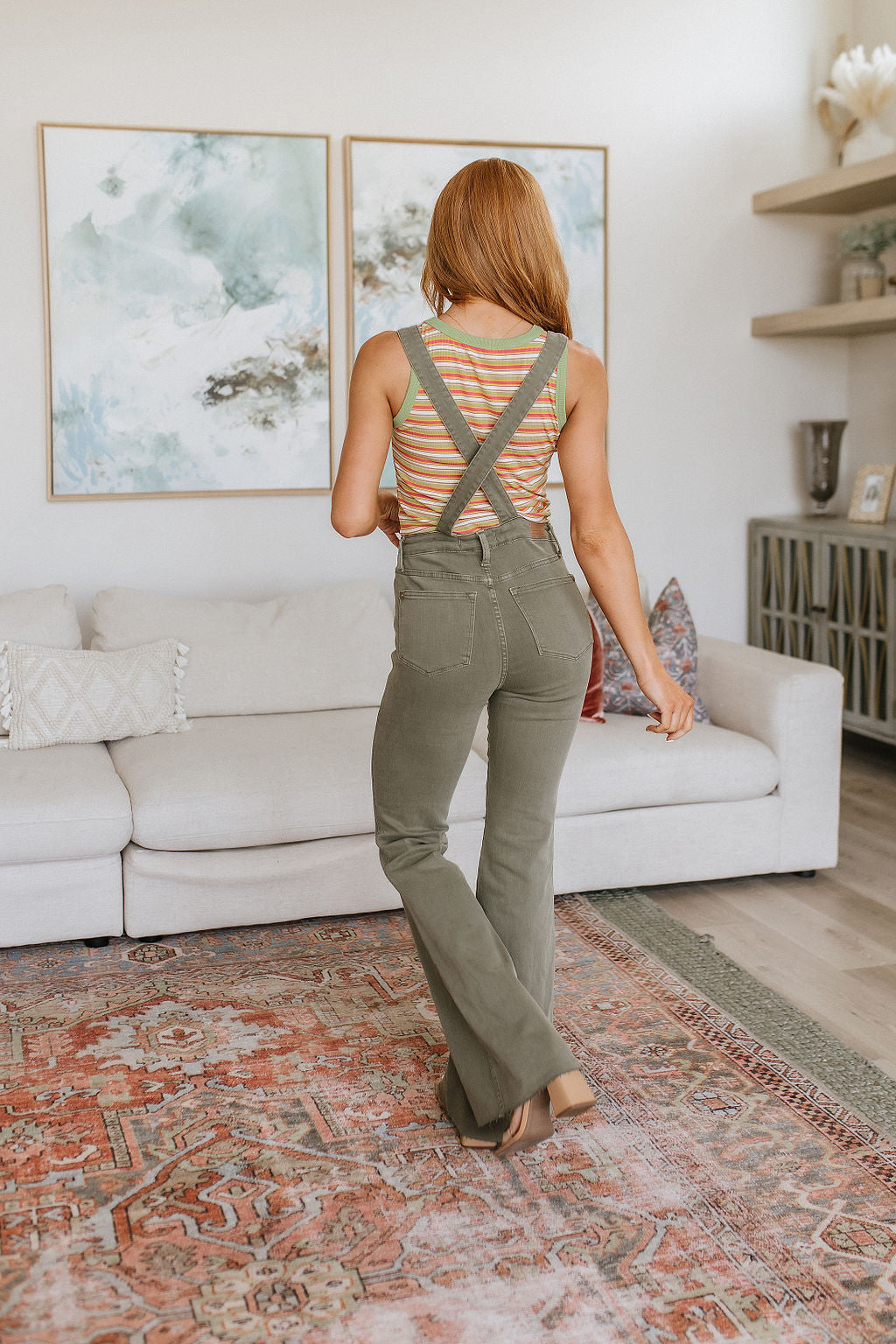 Judy Blue Olivia Control Top Release Hem Overalls in Olive Denim