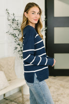 Zenana Parallel Lives Drop Shoulder Casual Top in Navy Tops