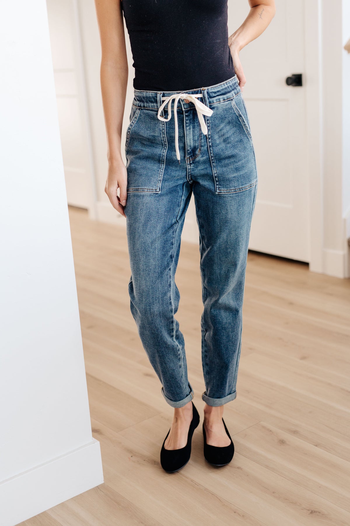 Judy Blue Payton Pull On Denim Joggers in Medium Wash Womens