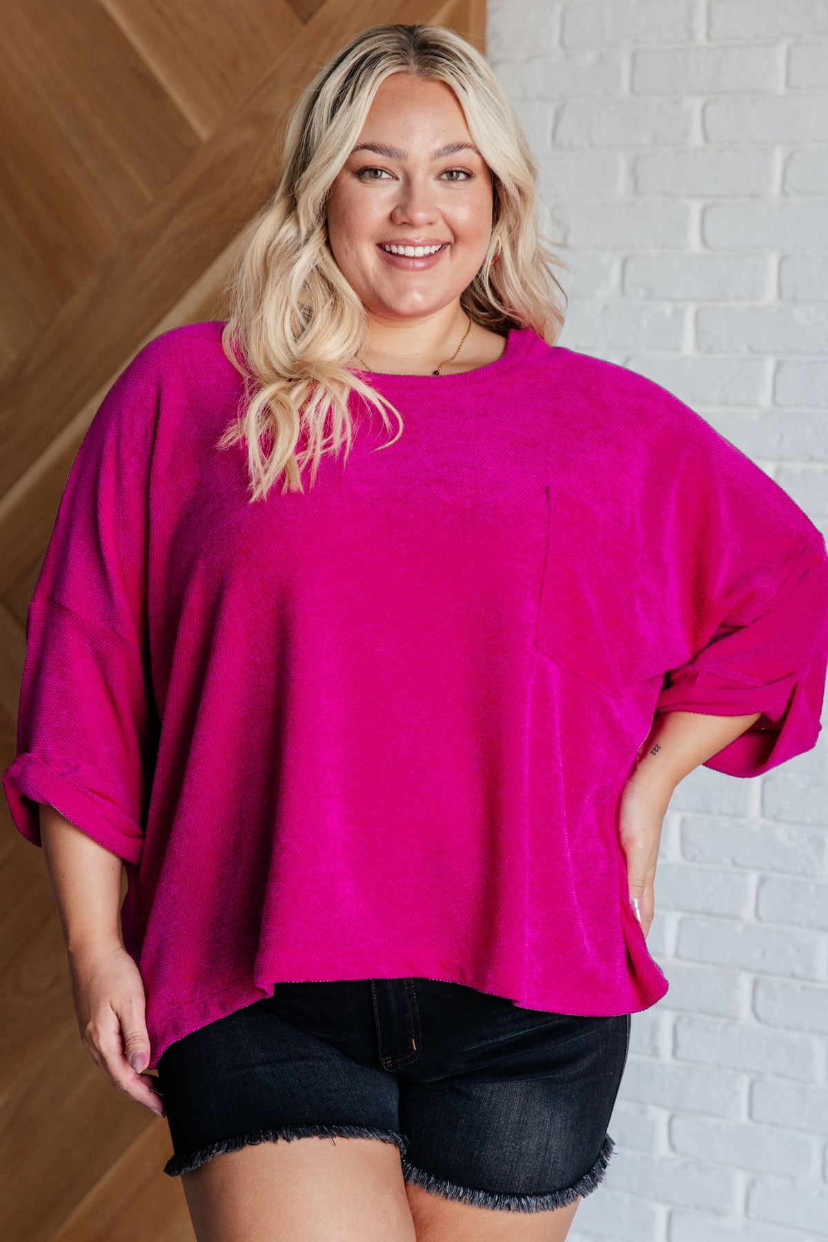 White Birch Pink Thoughts Chenille Blouse Blouses
