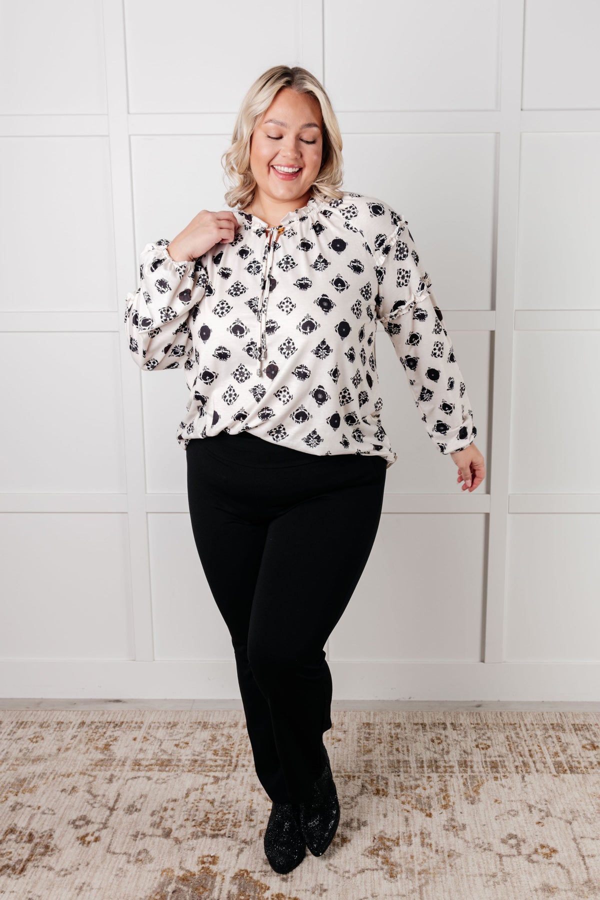 One Eleven North Quick Follow Up Floral Tile Blouse Tops