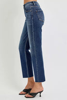 RISEN Dark Washed High Rise Slim Barrel Jeans