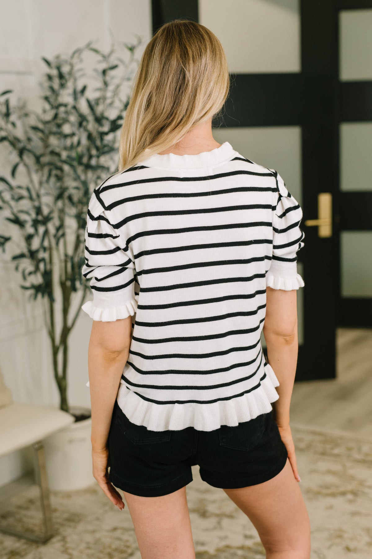 One Eleven North Rational Ruffle Textured Knit Blouse Tops