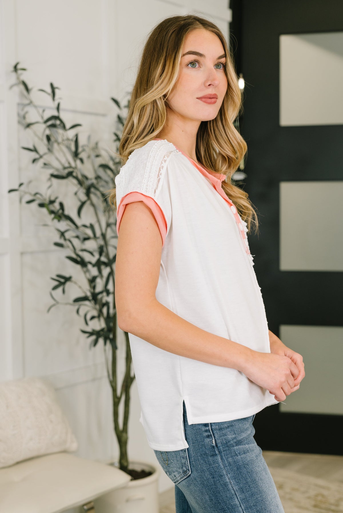 7th Ray Right Thing to Say Textured Henley Top Womens