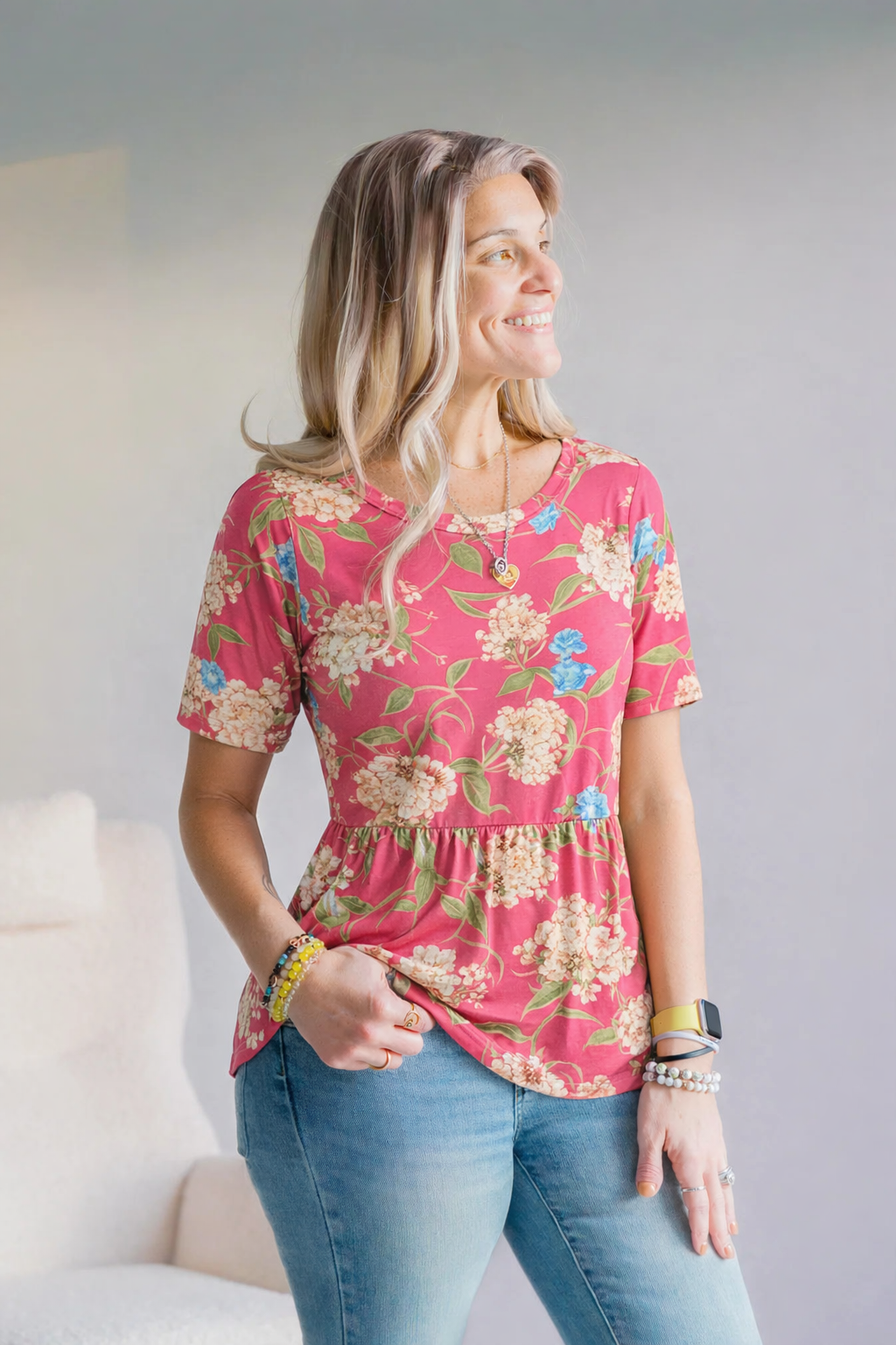 Haptics Rosy Daydream Peplum Top
