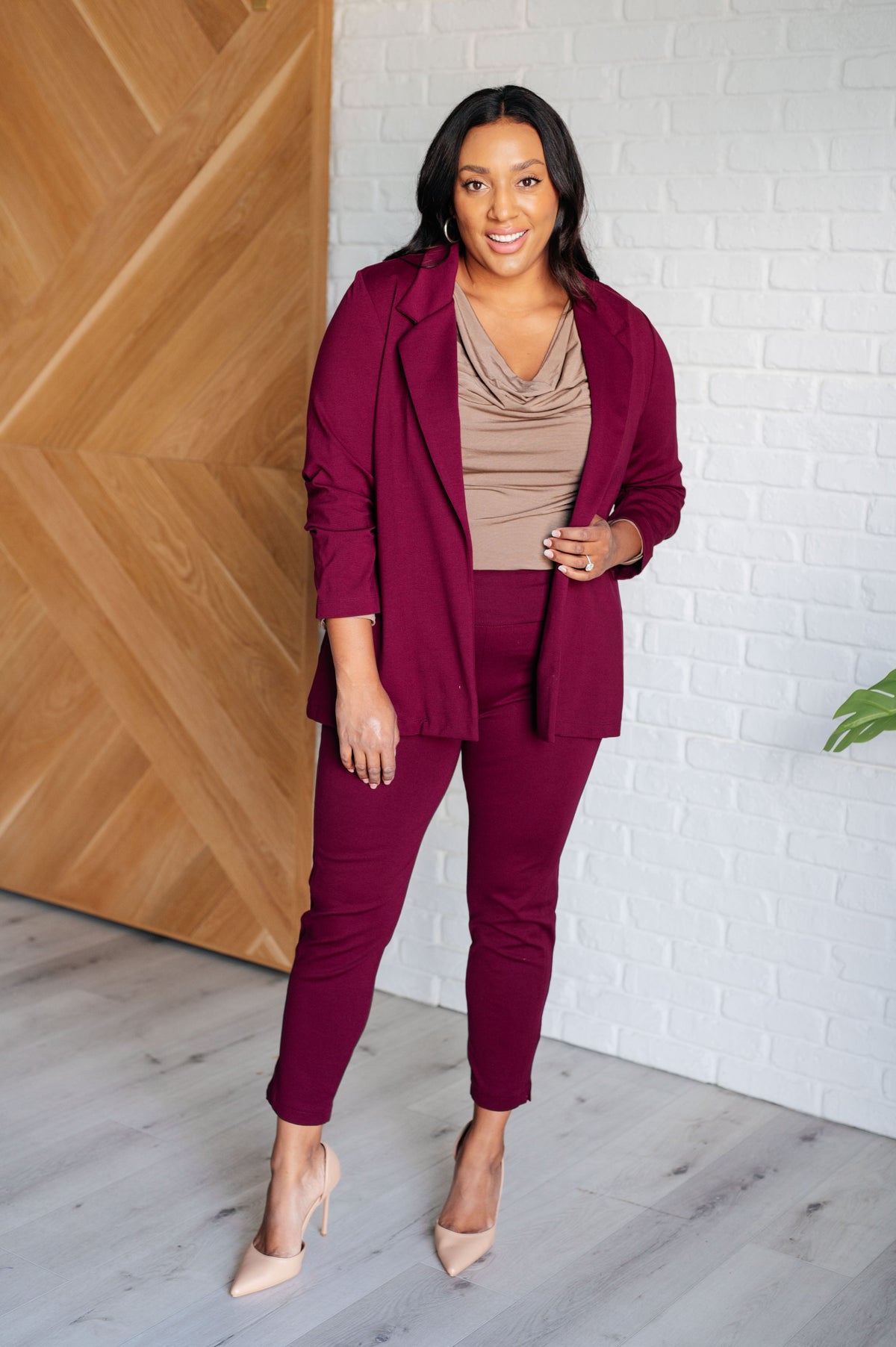 Dear Scarlett Magic Ankle Crop Skinny Pants in Wine Bottoms
