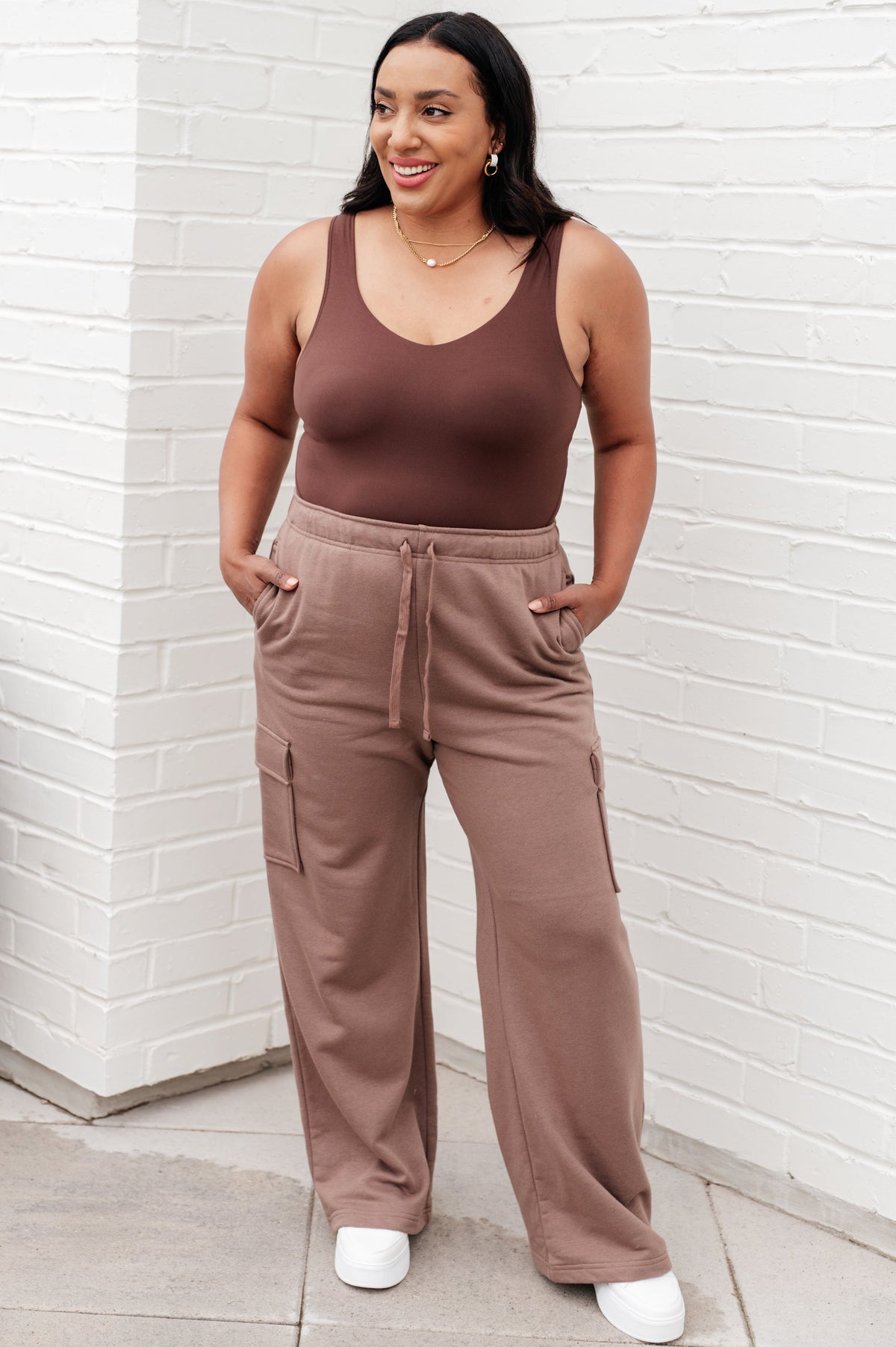 Rae Mode Run, Don't Walk Cargo Sweatpants in Smokey Brown Athleisure