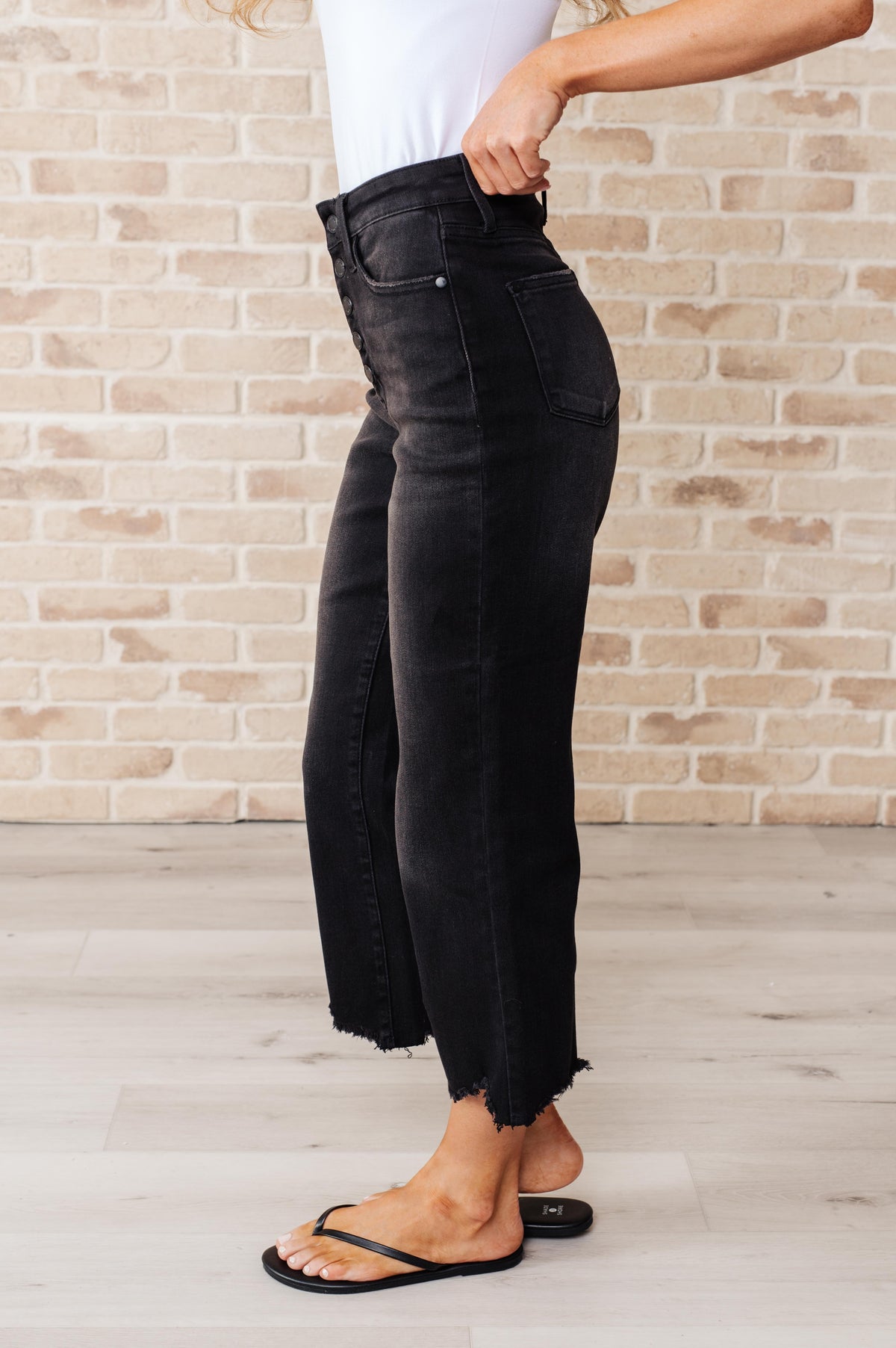 Judy Blue Ryan High Rise Button Fly Wide Leg Crop Jeans Jeans