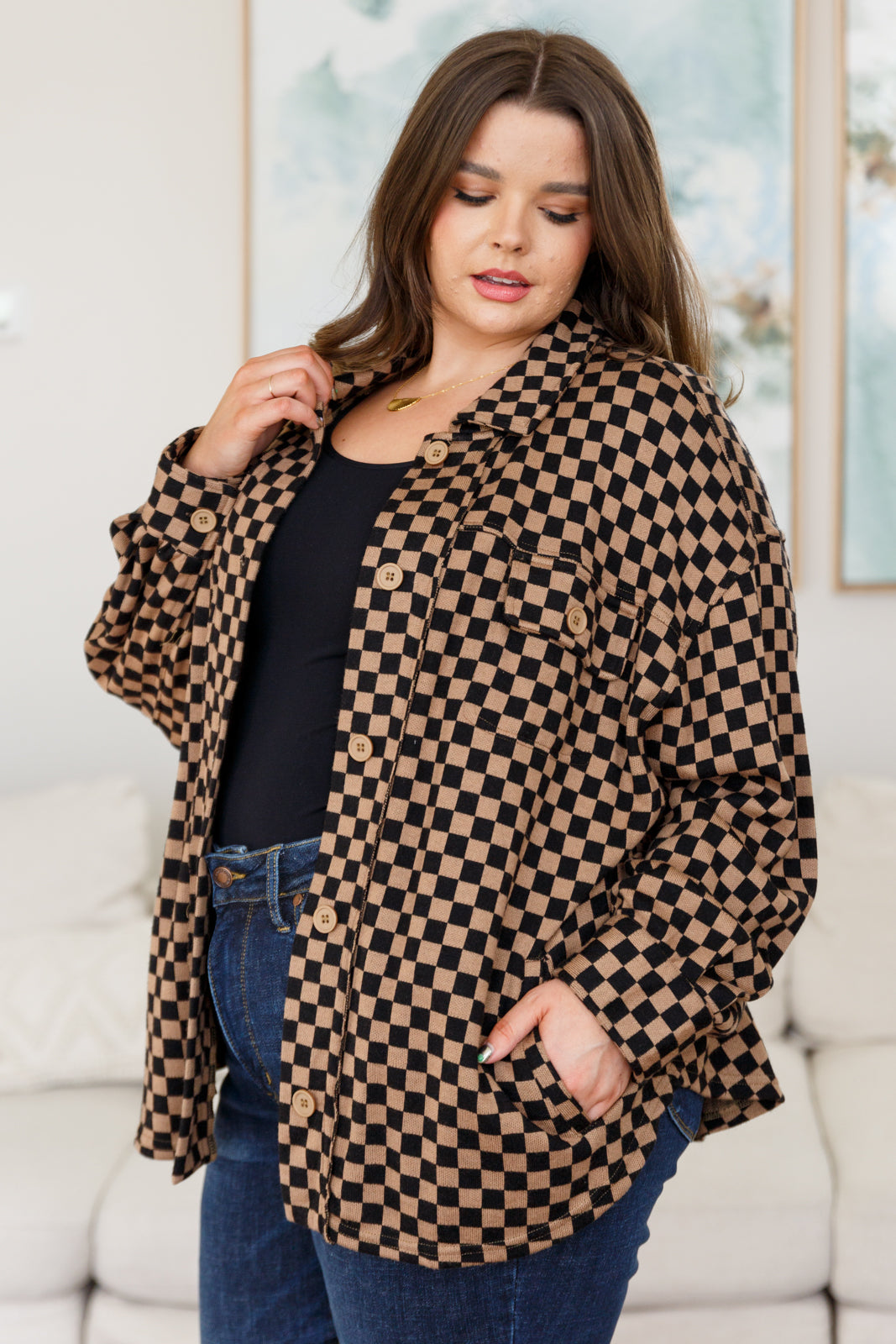 Very J Safe Secrets Checkered Shacket Jackets