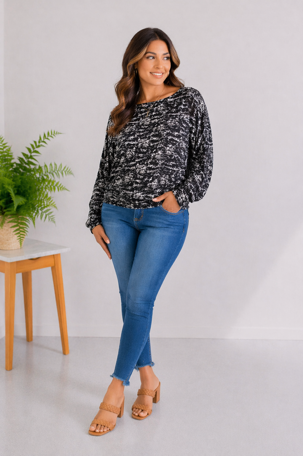 White Birch Salt & Pepper Long Sleeve Dolman 3X
